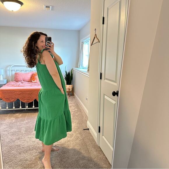 Xirena Green Cotton Gauze Tiered Maxi Dress Medium - Picture 4 of 16